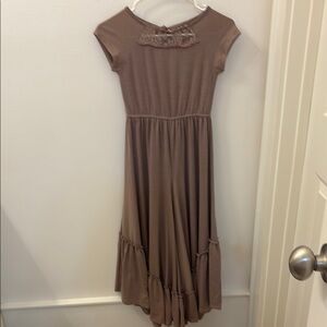 Brown Cap Sleeve Romper with Lace Detail